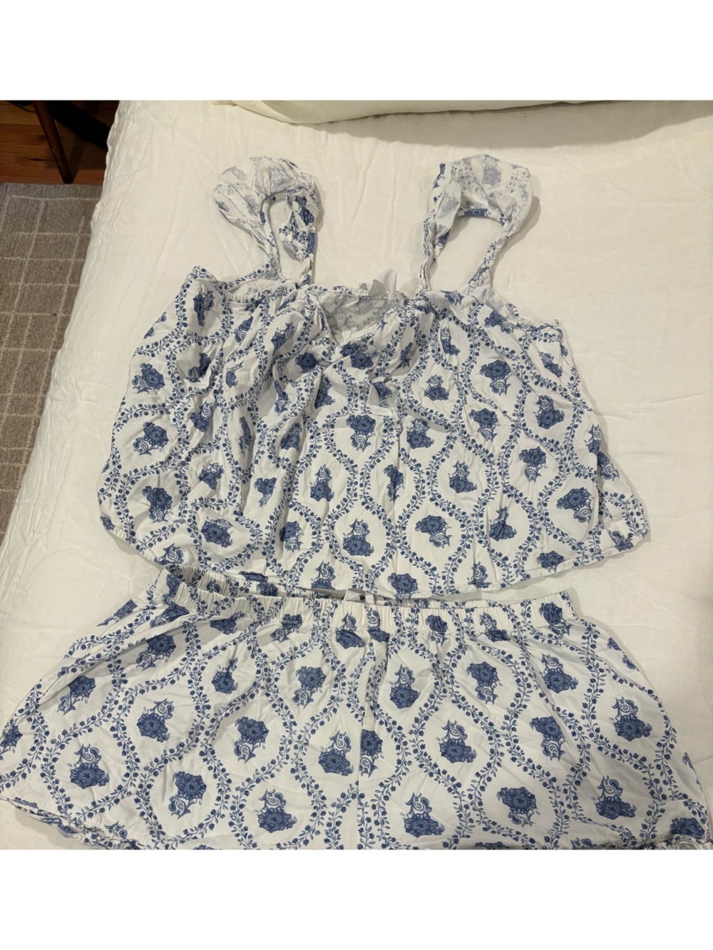 AMADI White Strapless Dress with Blue Floral Print